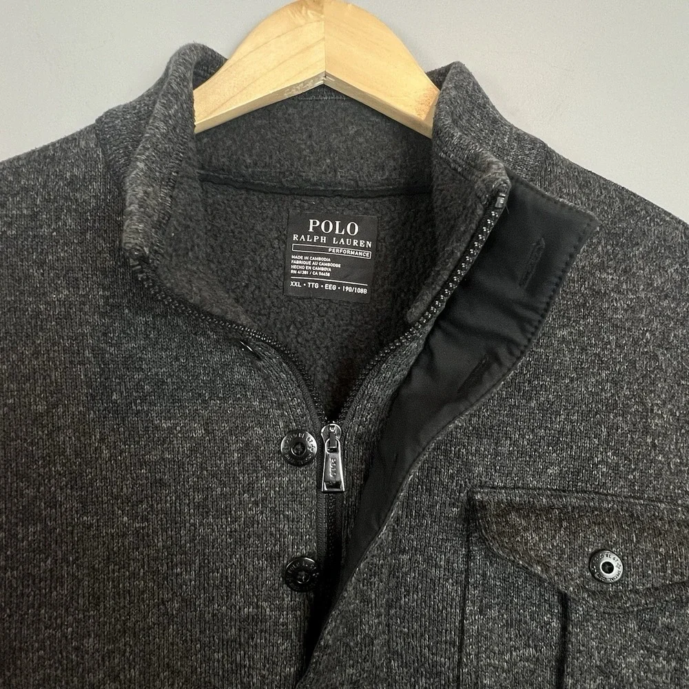 Polo Ralph Lauren Fleece Half Zip Pullover Mens Size XXL Black Marl Heather